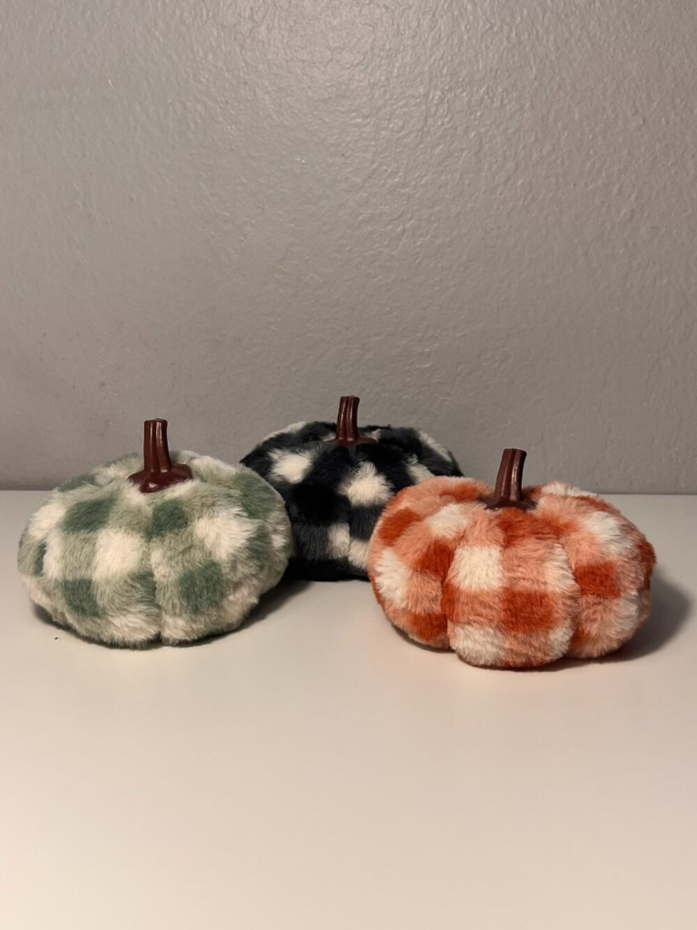 New - Set of 3 Soft Plush Plaid/Checkered/Gingham Pumpkins